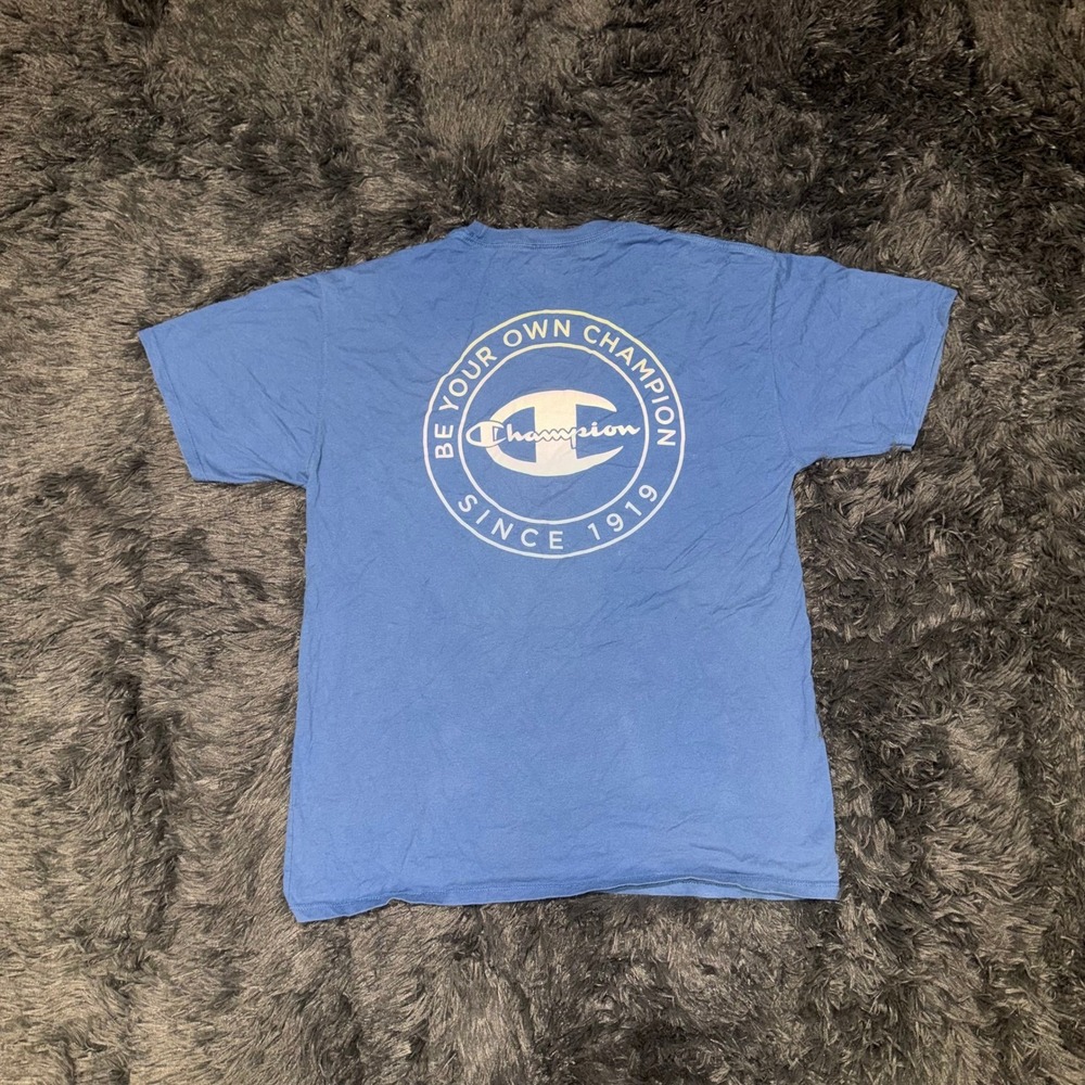 Champion Mens Light Blue Graphic T-Shirt Be Your Own Champion Large Short Sleeve
